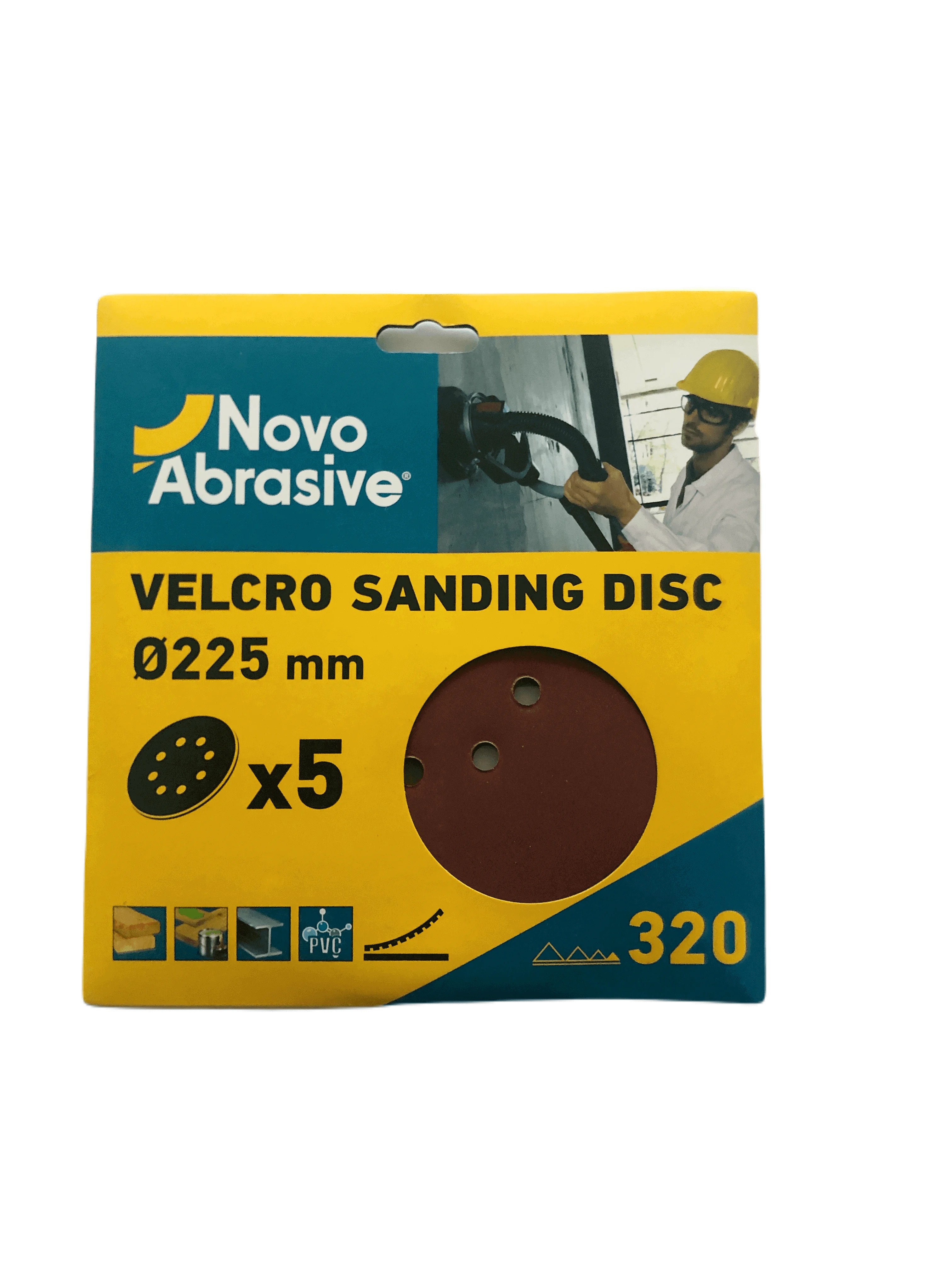 Круг шліфувальний самозачепний NovoAbrasive 225 мм, Р320, 8 отв., упак. 5шт.